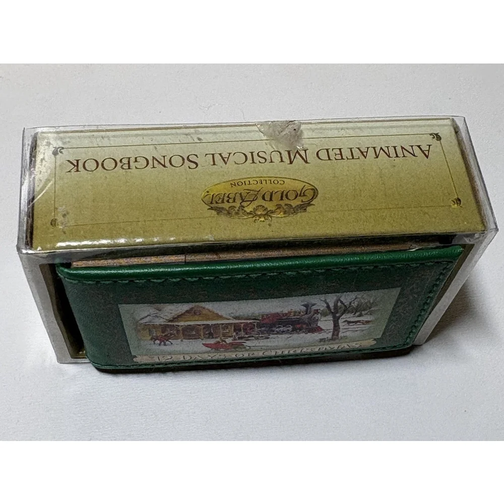 Vintage Animated Christmas Music Box Ice Skaters Gold Label NIB Works